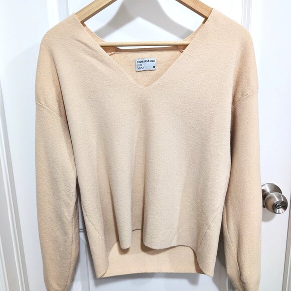 Frank And Oak Beige V-Neck Knit Sweater | Size M | Minimal Classic - Picture 3 of 8